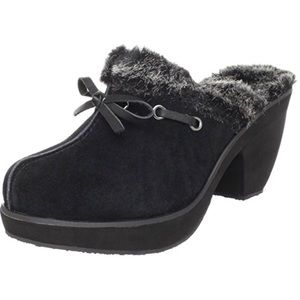 Skechers clogs wedge suede upper faux fur